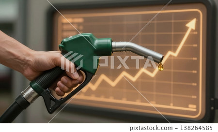 Gas Pump Refueling Against Chart Background for Fuel Prices Increase for Commercial Advertising and Lifestyle Branding 138264585