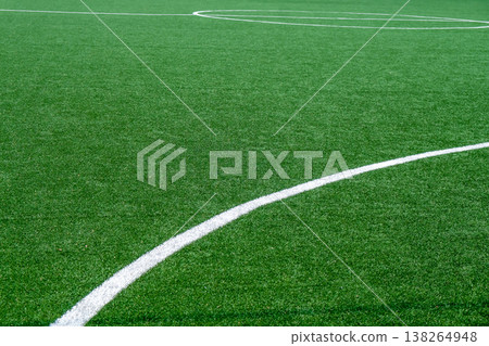 Soccer field with green grass and white line Soccer field with green grass and white line 138264948