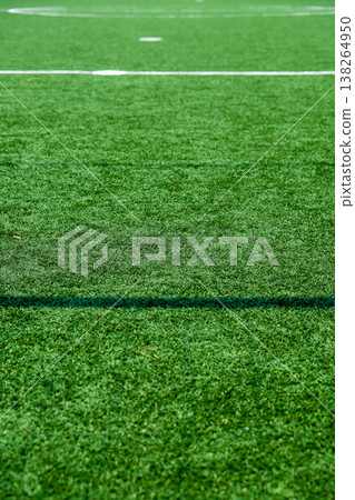 Soccer field with green grass and white line Soccer field with green grass and white line 138264950