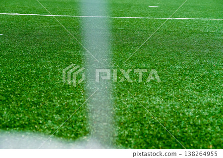 Soccer field with green grass and white line Soccer field with green grass and white line 138264955