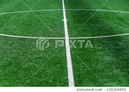 Soccer field with green grass and white line Soccer field with green grass and white line 138264956