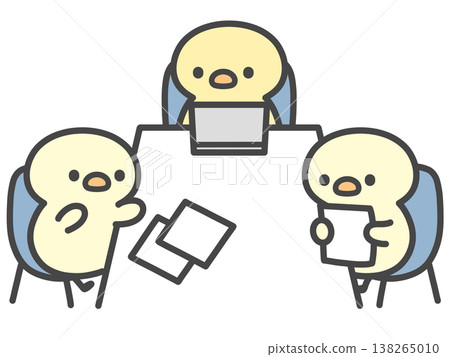 A hand-drawn illustration of three chicks having a meeting on a laptop computer, depicting a business scene of discussion, consultation, and debate. A hand-drawn illustration of three chicks having a meeting on a laptop computer, depicting a business scene of discussion, consultation, and debate. 138265010