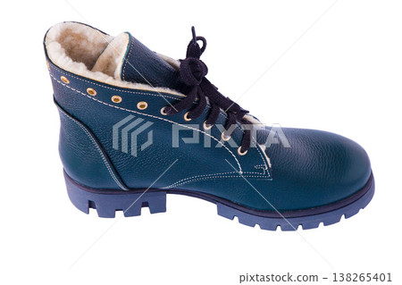 Green Leather Winter Boot isolated. New shoe cut out Green Leather Winter Boot isolated. New shoe cut out 138265401