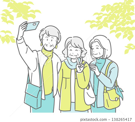 An illustration of senior women taking photos with their smartphone cameras. An illustration of senior women taking photos with their smartphone cameras. 138265417