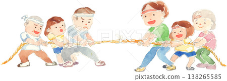 學校運動會上人們進行拔河比賽的插圖。 138265585