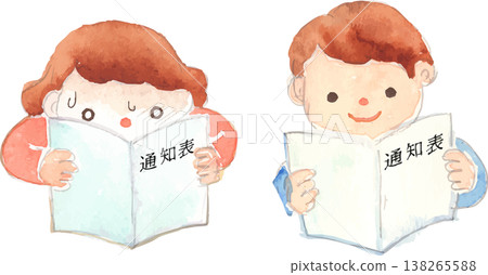 Illustration of a child looking at their report card 138265588