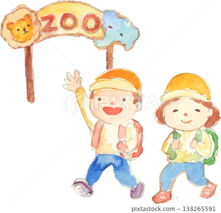 Illustration of a child going to the zoo 138265591