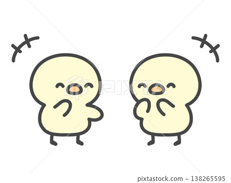 A hand-drawn illustration of smiling chicks having a conversation, depicting a fun scene of chatting, consulting, and discussing. 138265595