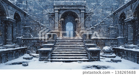 Winter Wonderland Majestic SnowCovered Palace Entrance 138265688