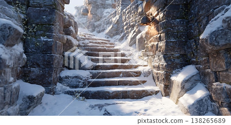 Snowy Stone Steps Winter Wonderland Landscape Photography 138265689