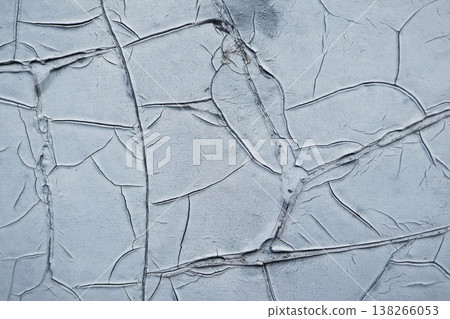 Blue Gray Paint with Large Sweeping Cracks, Organic Flowing Line 138266053