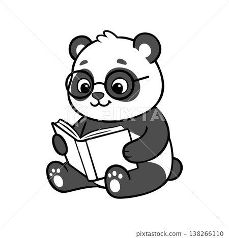 Black and White Cute Panda Reading Book Illustration Character Vector Logo Template Black and White Cute Panda Reading Book Illustration Character Vector Logo Template 138266110