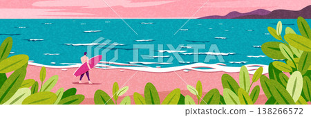 Flat design summer banner set with beach, travel and outdoor scenes. 138266572