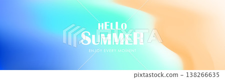 Summer beach banner background with blurred gradient. Soft blur of turquoise ocean water, sand, wave. Tropical coast scene with copy space for travel and vacation design. Vector illustration 138266635