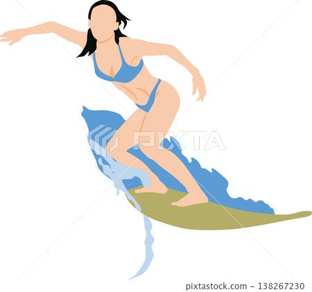 圖：一名女子在洶湧的海浪上衝浪 138267230
