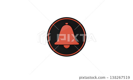 3D rubber texture medal, bell mark (red), notification/announcement icon, transparent background. 138267519