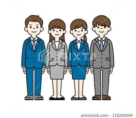 A set of full-body vector illustrations of several male and female university students in business suits, job hunting. A set of full-body vector illustrations of several male and female university students in business suits, job hunting. 138268094