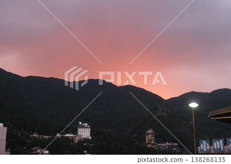 Serene Mountain Twilight City Viewscape Serene Mountain Twilight City Viewscape 138268135