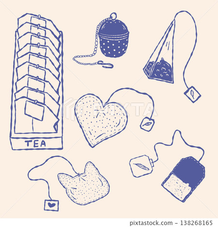 Tea bags set with herbal infusion sachets hand drawn sketch style Tea bags set with herbal infusion sachets hand drawn sketch style 138268165