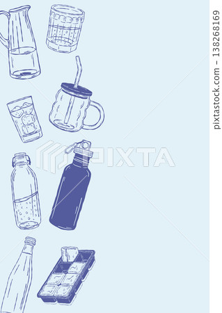 Water bottle and drink containers vertical composition in hand drawn outline style Water bottle and drink containers vertical composition in hand drawn outline style 138268169
