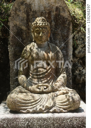 Ancient Stone Buddha Peaceful Garden Sculpture 138268297