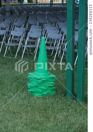 Stacked Green Cones Sports Training Equipment Field 138268315