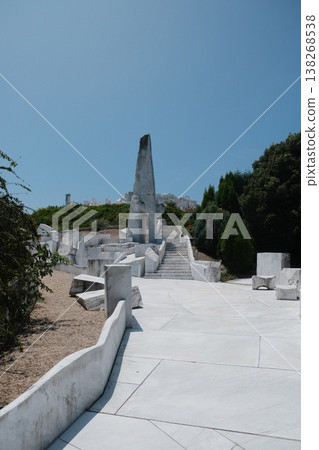 Monumental Stone Stairway Leading To Sculpture 138268538