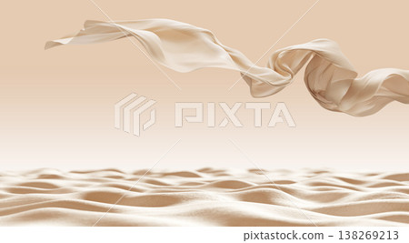 Soft beige silk flowing on sand desert for luxury cosmetic beauty and skincare product background 3D render Soft beige silk flowing on sand desert for luxury cosmetic beauty and skincare product background 3D render 138269213
