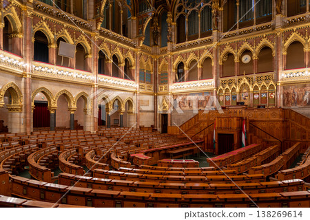 Assembly hall of the Hungarian Parliament Orszaghaz, seat of the National Assembly in Budapest, Hungary Assembly hall of the Hungarian Parliament Orszaghaz, seat of the National Assembly in Budapest, Hungary 138269614
