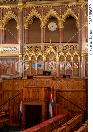 Assembly hall of the Hungarian Parliament Orszaghaz, seat of the National Assembly in Budapest, Hungary Assembly hall of the Hungarian Parliament Orszaghaz, seat of the National Assembly in Budapest, Hungary 138269620
