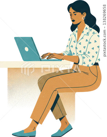 一位女士正在使用筆記型電腦工作：遠距辦公和專注 138269658