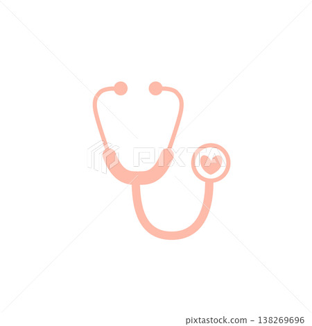 聽診器心形圖標，鮭魚粉紅色，醫學插圖 138269696