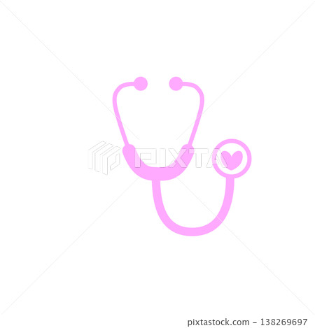 Stethoscope heart icon, light pink, medical illustration 138269697