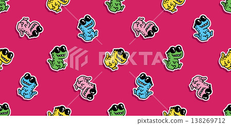 dinosaur seamless pattern t-rex Tyrannosaurus rex sunglasses cartoon vector character doodle illustration wrapping paper tile background repeat wallpaper scarf isolated design 138269712