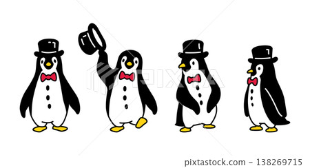 penguin vector tuxedo cartoon character icon bow tie bird logo doodle illustration symbol design isolated 138269715