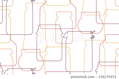 Vector seamless pattern with contour jams on white background. Line art food background. Texture with outline jars Vector seamless pattern with contour jams on white background. Line art food background. Texture with outline jars 138270453