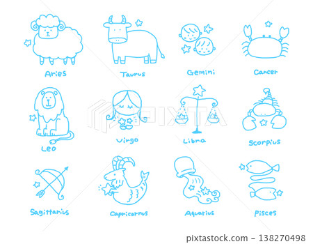 A simple, hand-drawn, and relaxed set of twelve zodiac signs. A simple, hand-drawn, and relaxed set of twelve zodiac signs. 138270498