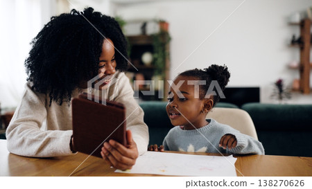 Mother and daughter learning together using digital tablet 138270626