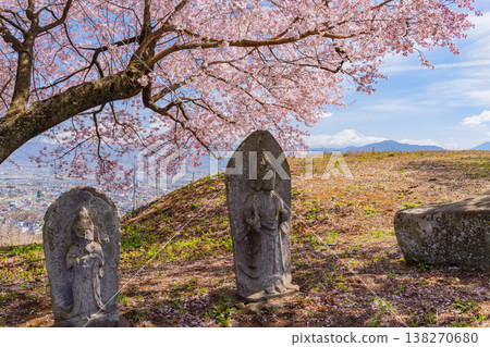 (Yamanashi Prefecture) Cherry blossoms at a roadside shrine are in full bloom, with Mount Fuji visible in the distance. (Yamanashi Prefecture) Cherry blossoms at a roadside shrine are in full bloom, with Mount Fuji visible in the distance. 138270680