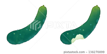 Two types of cucumbers (regular and bitten) watercolor style transparent PNG Two types of cucumbers (regular and bitten) watercolor style transparent PNG 138270899