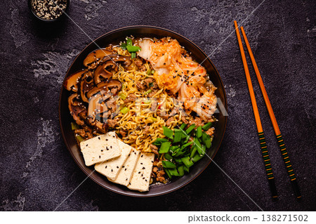 Korean style instant noodle, Shin Ramyeon. Korean style instant noodle, Shin Ramyeon. 138271502