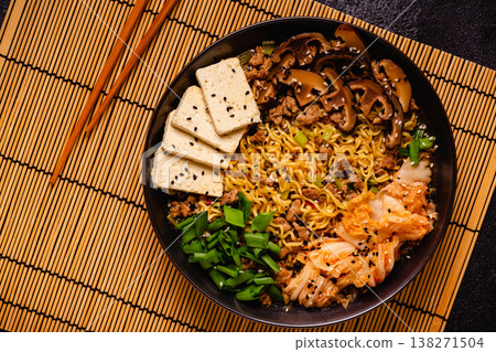 Korean style instant noodle, Shin Ramyeon. 138271504