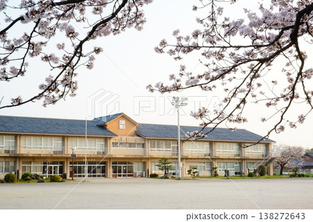 一所復古的小學和櫻花 一所復古的小學和櫻花 138272643