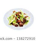 手繪, 蒜苗炒臘肉, 配辣椒, 在, 白色長方形盤子上, 白色背景, 可去背 138272910