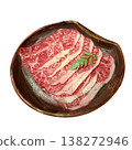 手繪, 生板腱,牛肉片, 有花紋的盤子, 白色背景,可去背 138272946
