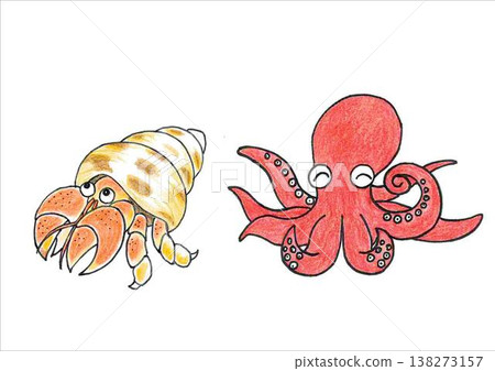 寄居蟹和章魚插圖 138273157