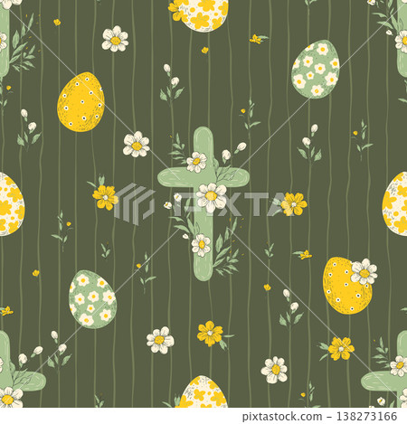 Easter Religious Cross Seamless Pattern Christian Cross Eggs Flowers Handdrawn Spring Background Easter Religious Cross Seamless Pattern Christian Cross Eggs Flowers Handdrawn Spring Background 138273166