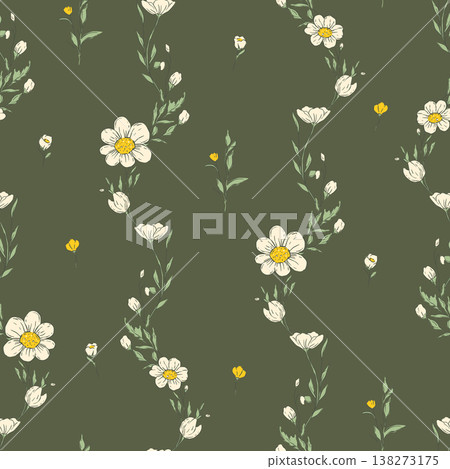 Whimsical Meadow Flower Branches Seamless Pattern With Wildflower Botanical Floral Background 138273175