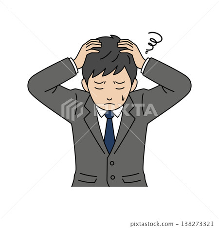 一位表情憂慮的商人雙手抱頭的向量插圖。 一位表情憂慮的商人雙手抱頭的向量插圖。 138273321