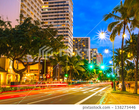 Hawaii, Waikiki, Kalakaua Avenue at night Hawaii, Waikiki, Kalakaua Avenue at night 138273446